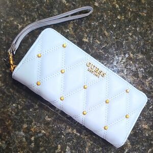 Guess White and Gold Clutch with Wristlet